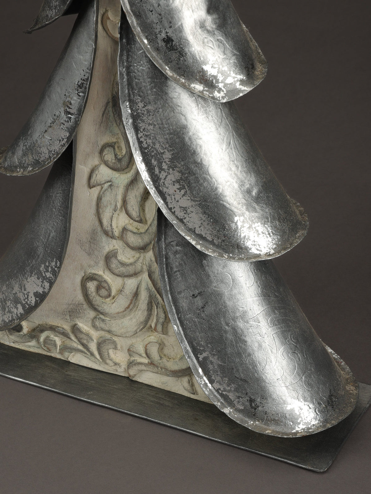 Hand Carved Wood & Metal Tree Grey
