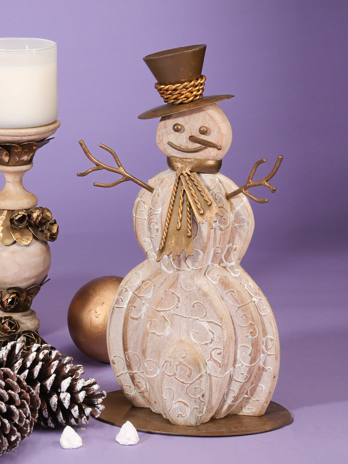 Hand Carved Wood Snowman