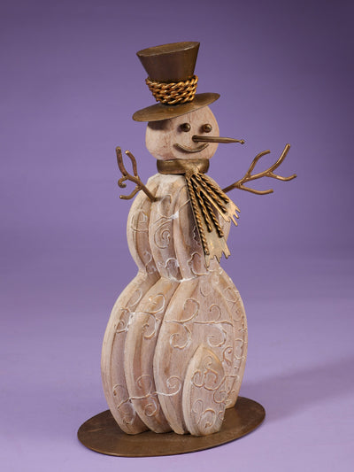 Hand Carved Wood Snowman