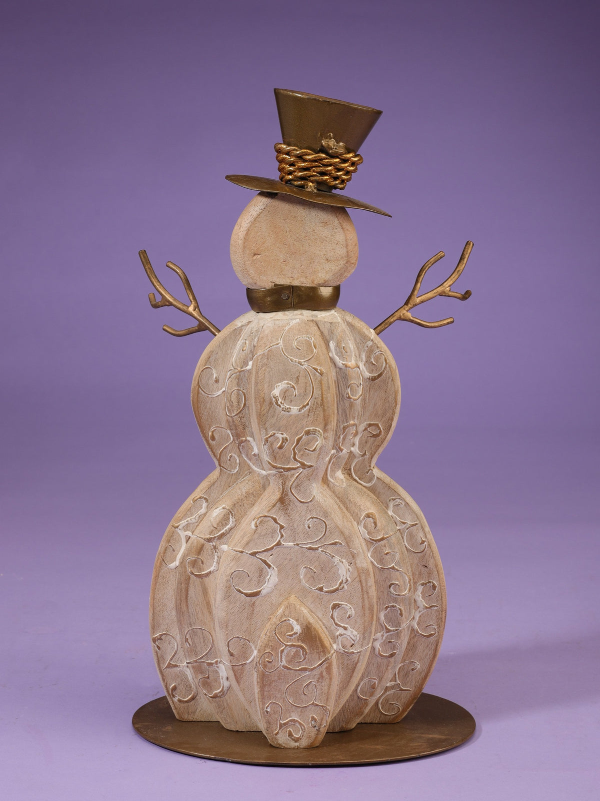 Hand Carved Wood Snowman