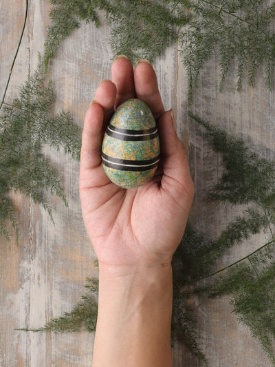 Handpainted Black Stripes & Green Wooden Egg