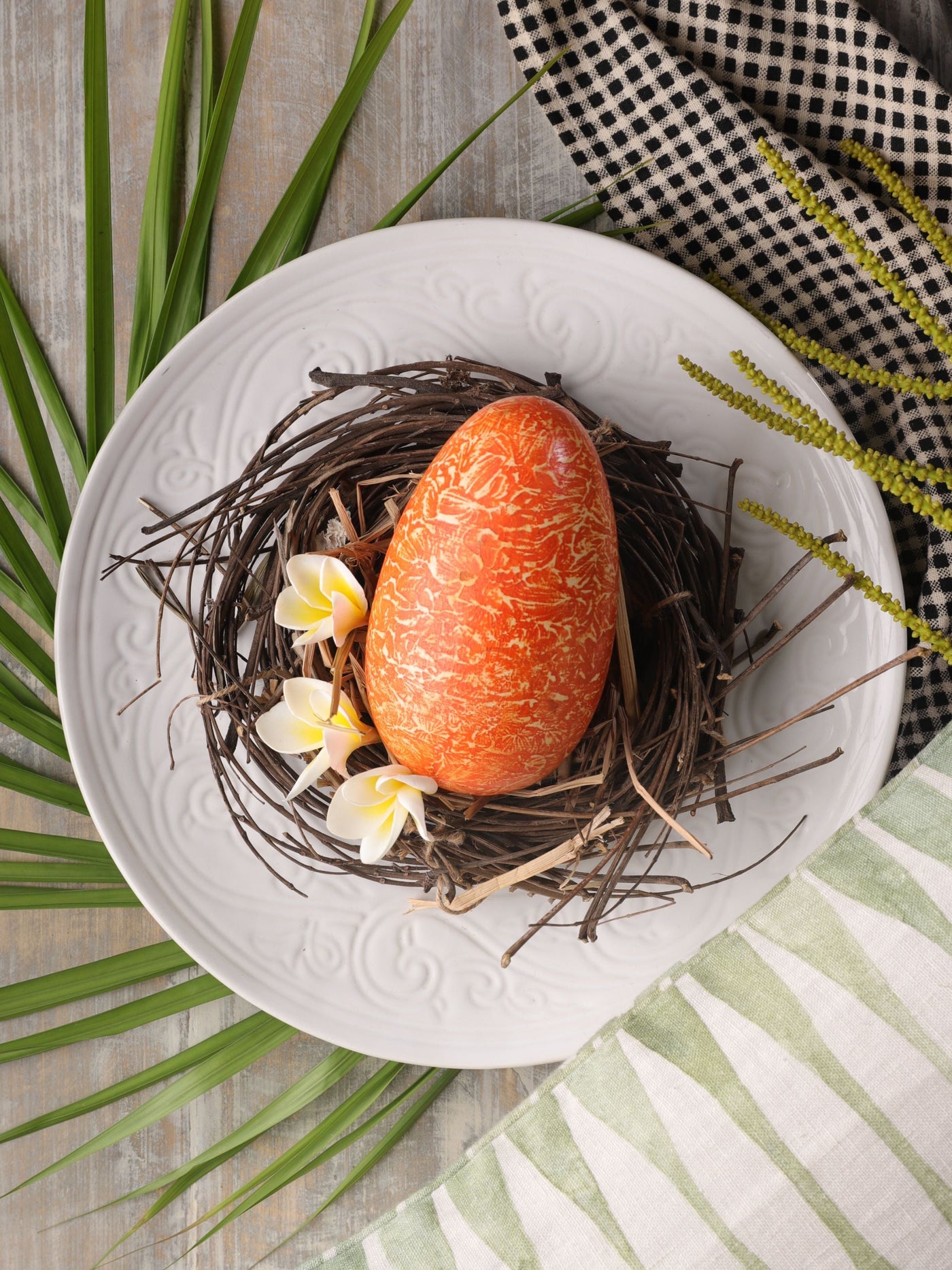 Handpainted Solid Wood Egg Orange