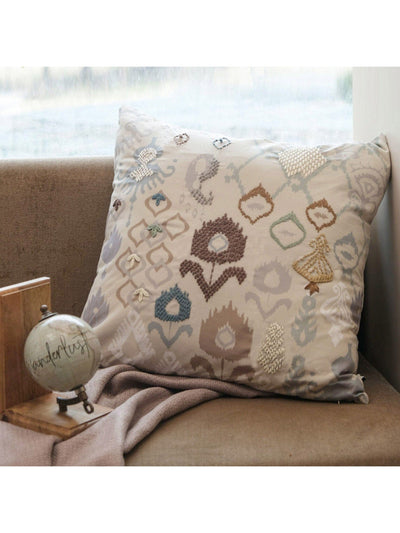 Ikat Embroidery Cushion Cover Linen