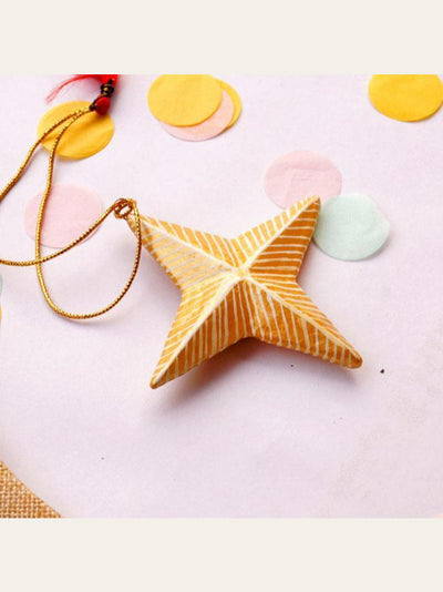 Four Pointer Star - Red and Gold Papier Mache Christmas Decorations Pack of 3 - Zaina by CtoK