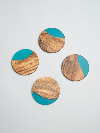 Island Paradise Wood-Epoxy Coasters Round- Set of 4