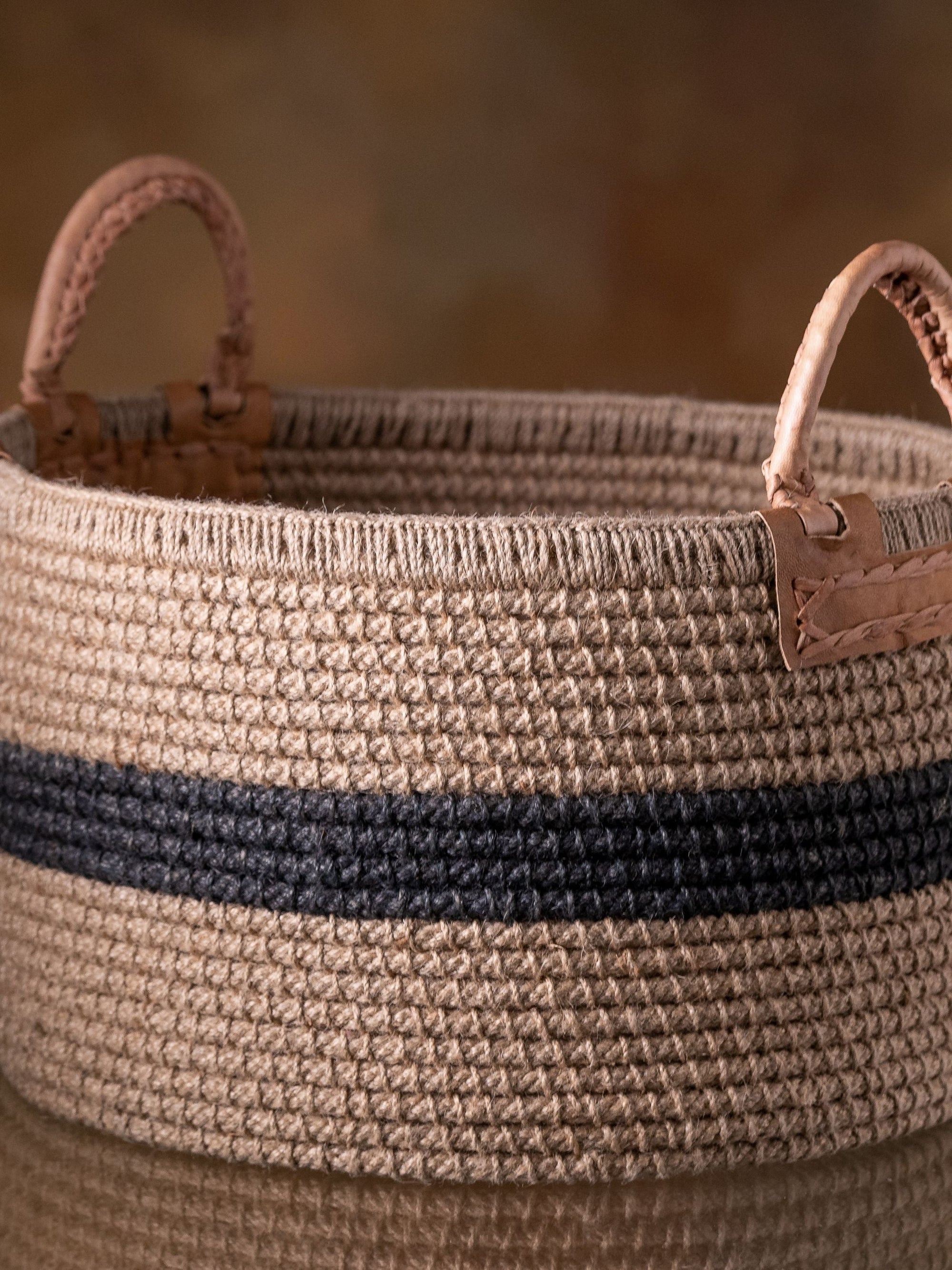 Jute Basket with Black Stripe