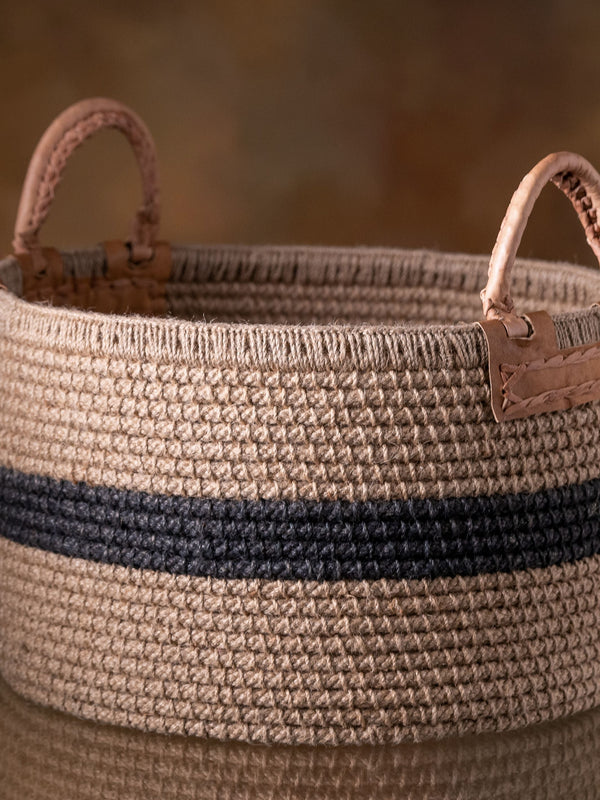 Jute Basket with Black Stripe