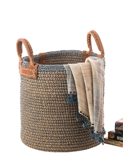 Jute Basket with Indigo Stitch