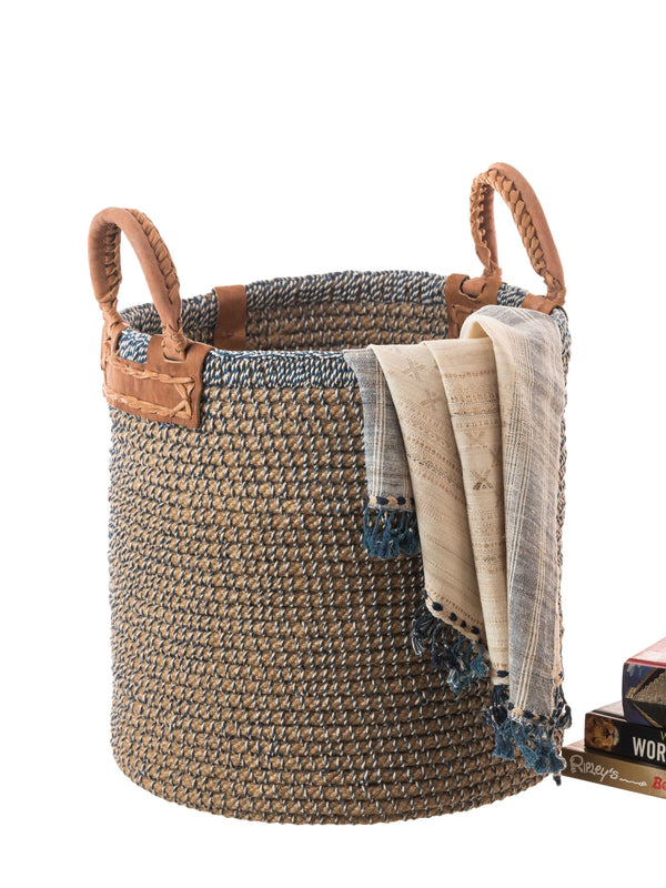 Jute Basket with Indigo Stitch