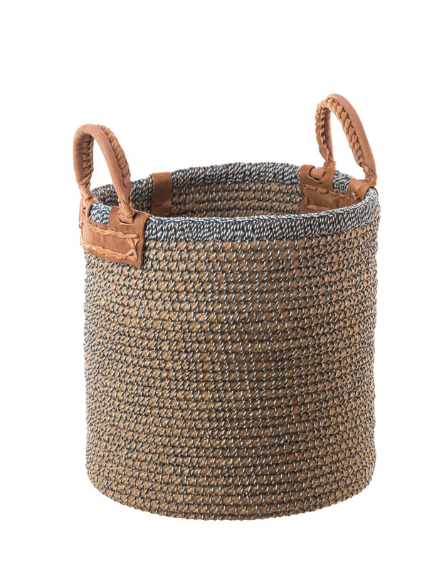 Jute Basket with Indigo Stitch