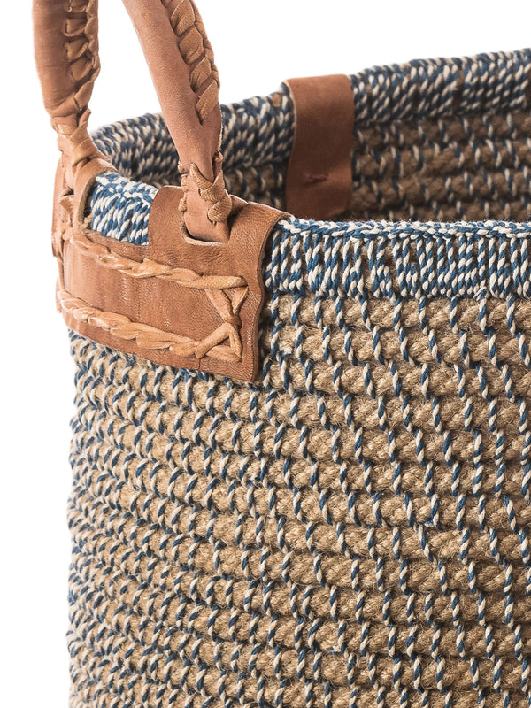 Jute Basket with Indigo Stitch