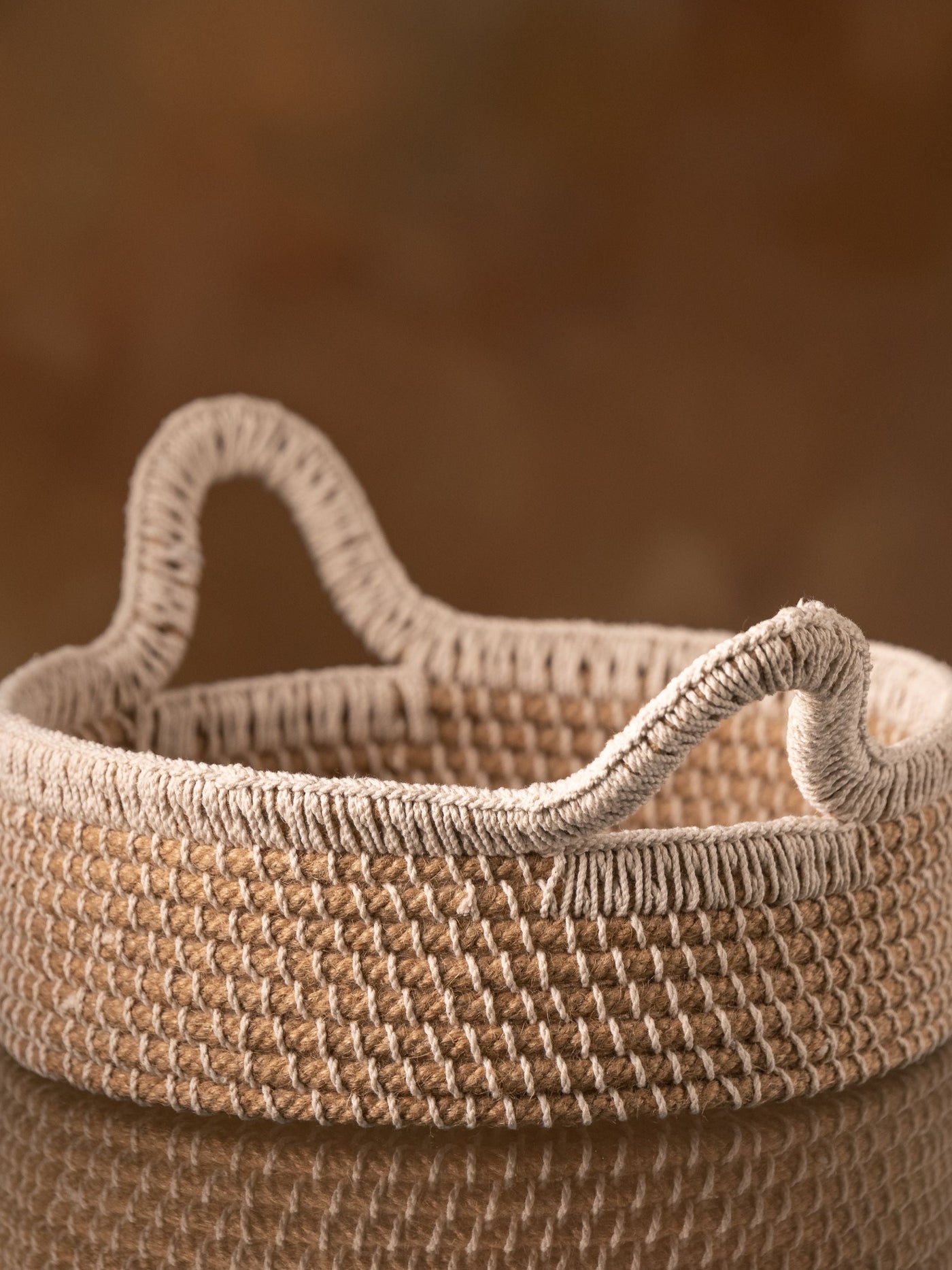 Jute Round Basket with Handle Small