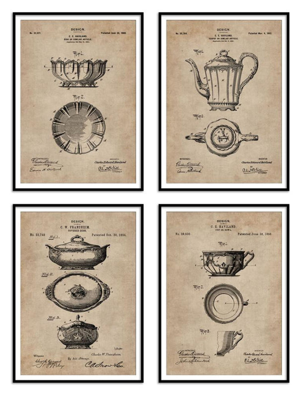 Wall Prints - Kitchen & Dining Series - Crockery Set of 4