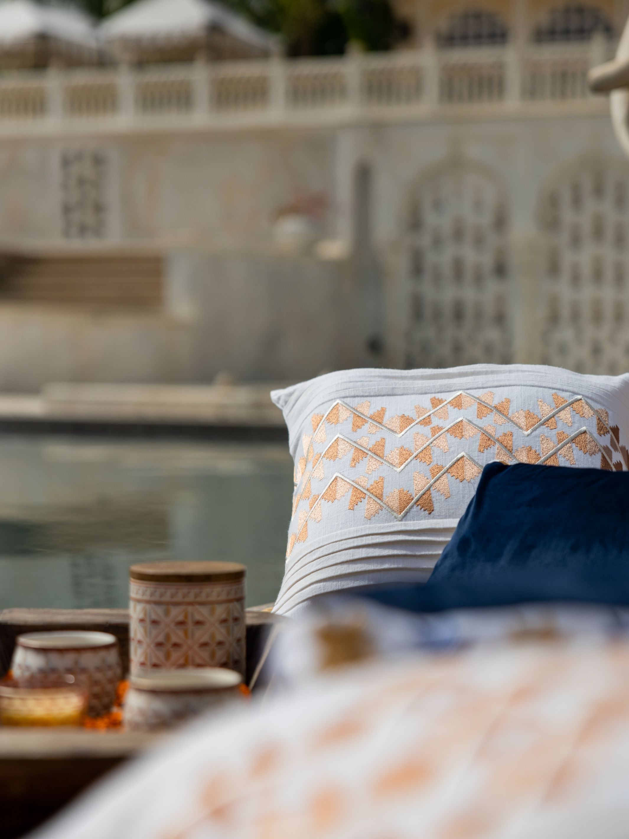Cushion Cover - Lehar white Embroidered