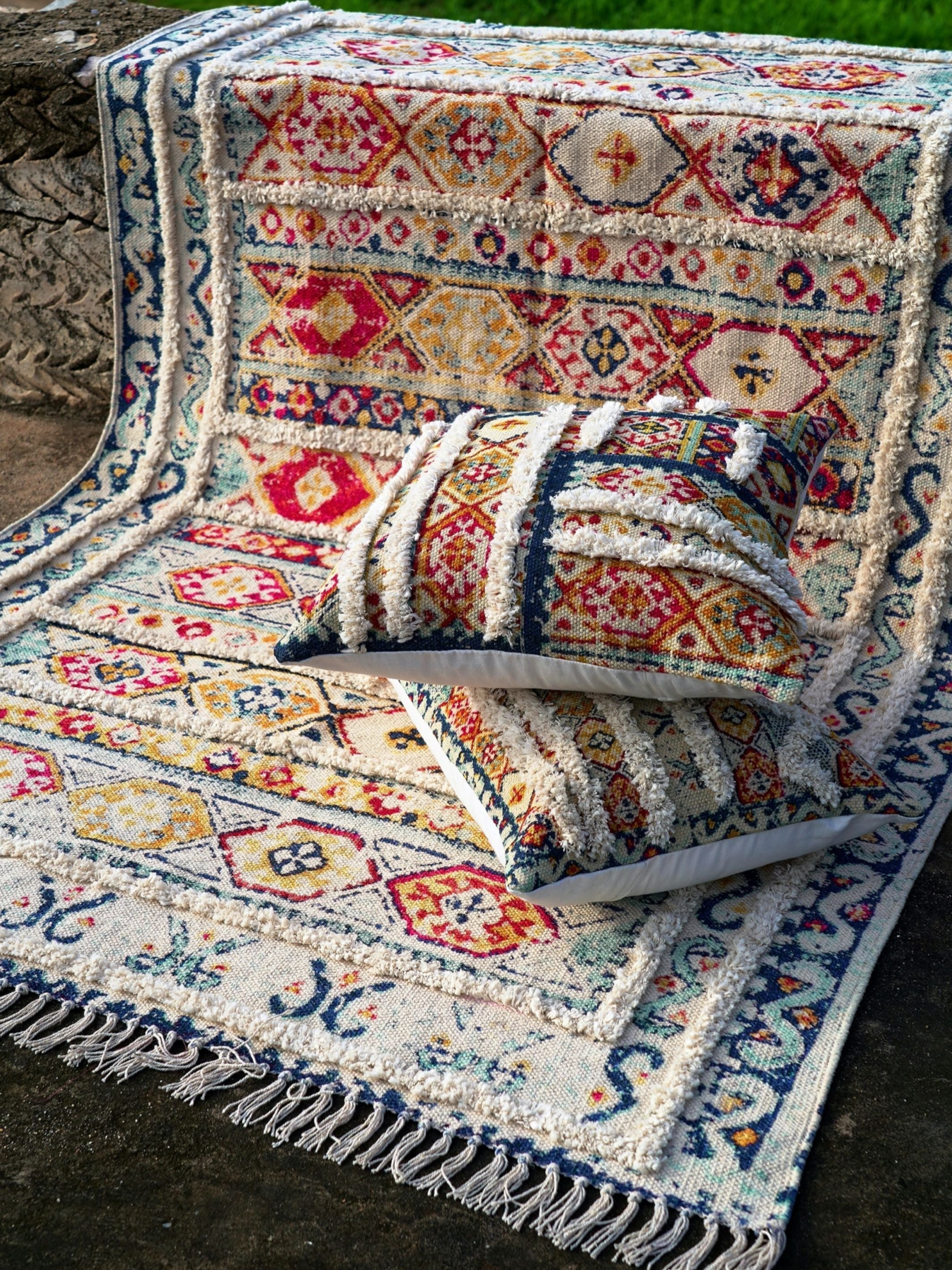 Mavi Embroidered Cotton Rug