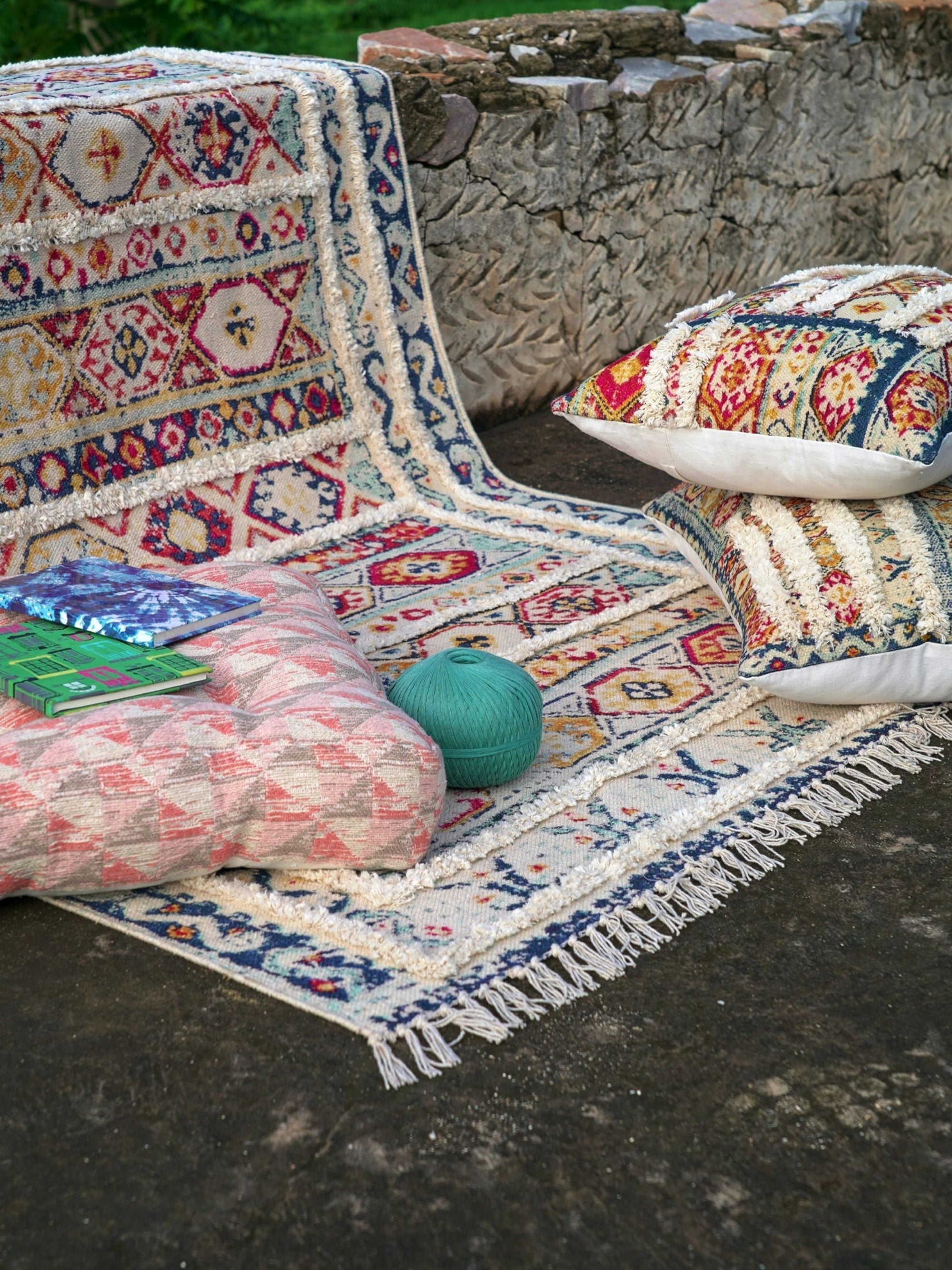 Mavi Embroidered Cotton Rug