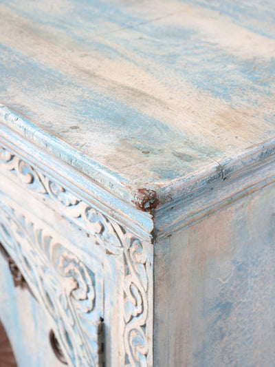 Metal Ornamented Wood Caved Cabinet