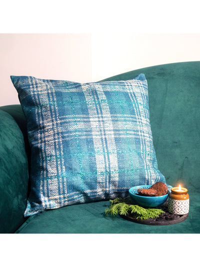 Metallic Check Cushion Cover Denim