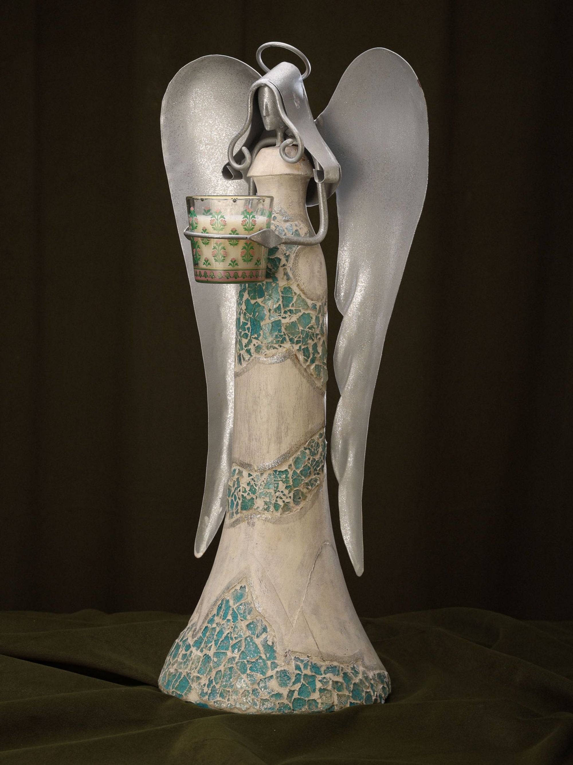 Mosaic Winged Wood & Metal Angel