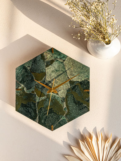 Moss Agate Hexagone Wall Clock