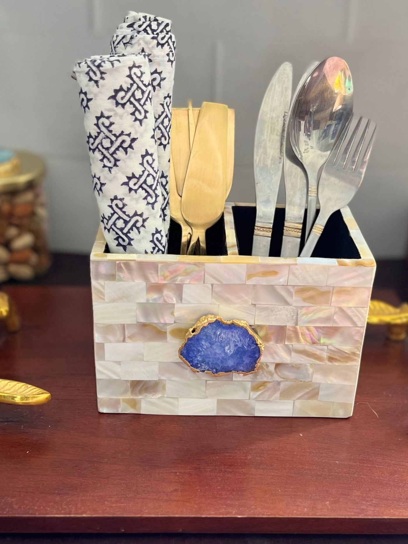 Cutlery Stand - Mother of Pearl with Agate Blue