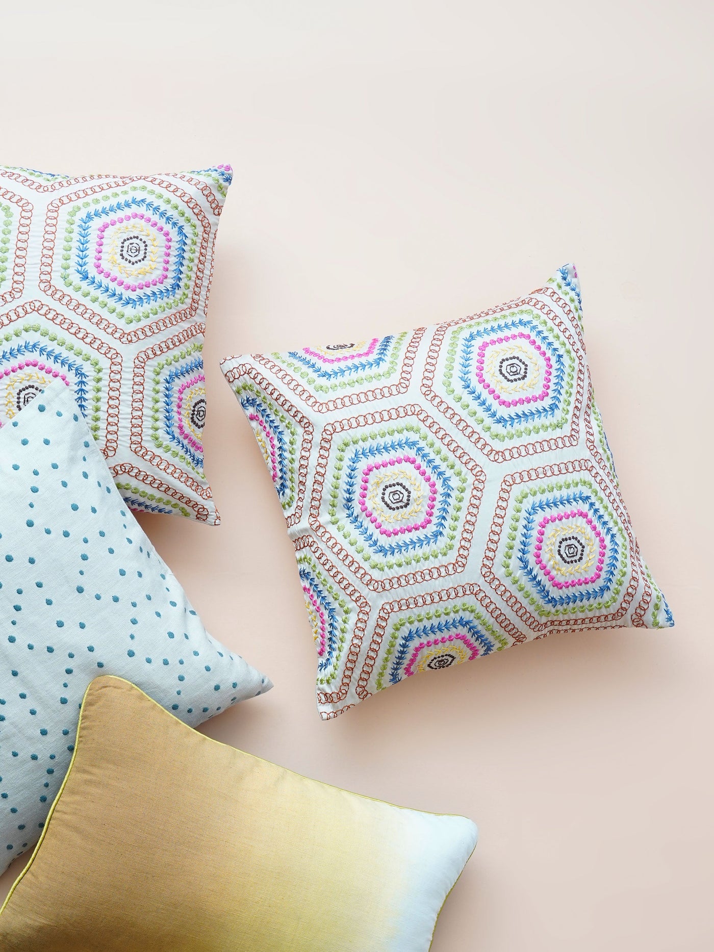 Cushion Cover - Multicolor Hexagon Embroidered