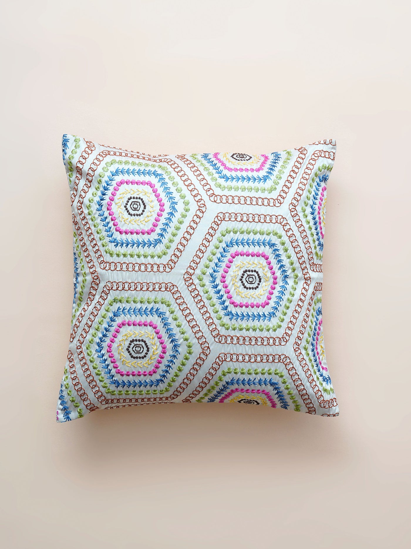 Cushion Cover - Multicolor Hexagon Embroidered