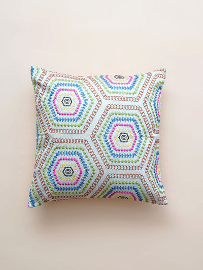 Multicolor Hexagon Embroidered Cushion