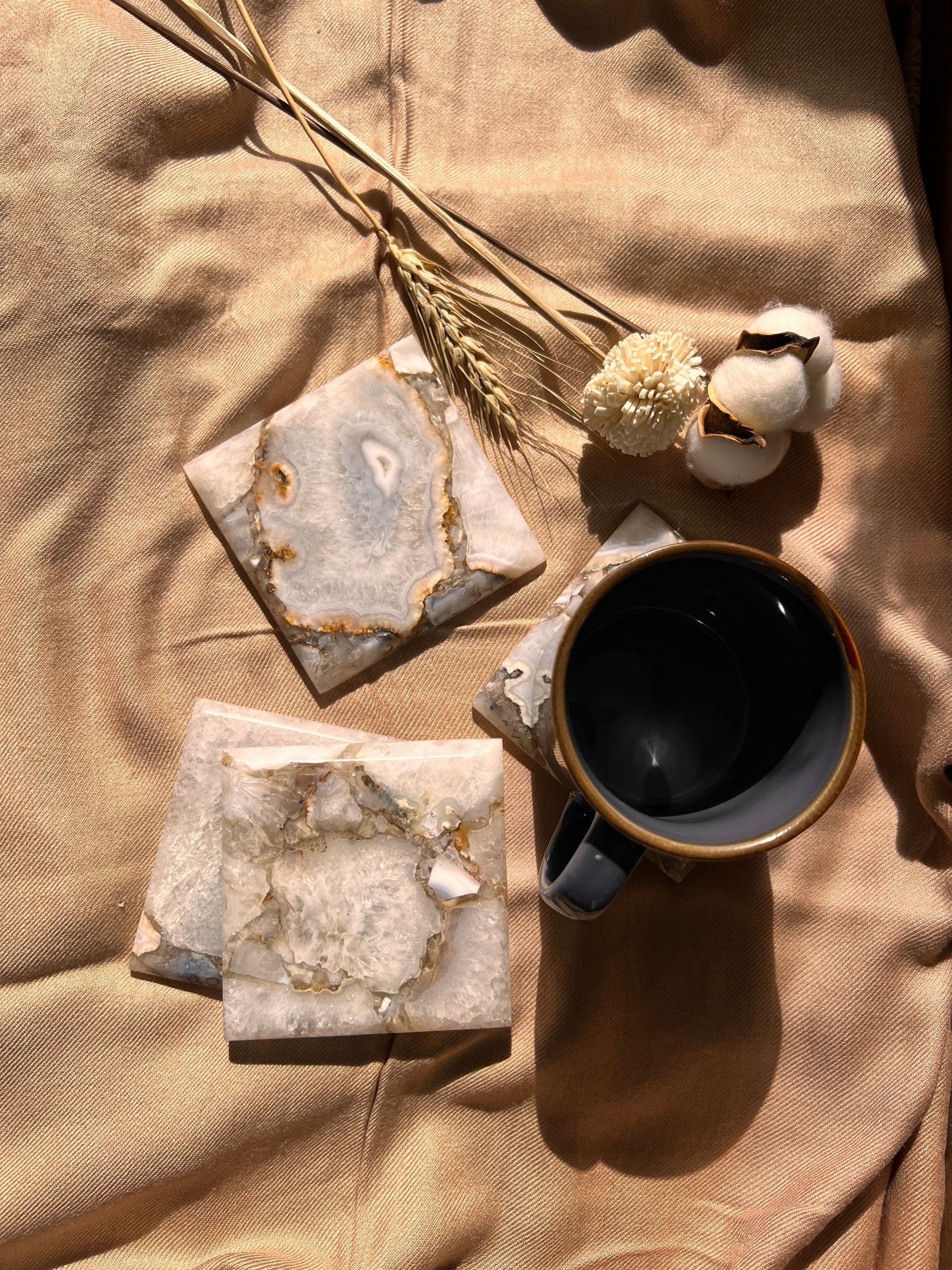 Natural Agate Square Coaster Set of 4