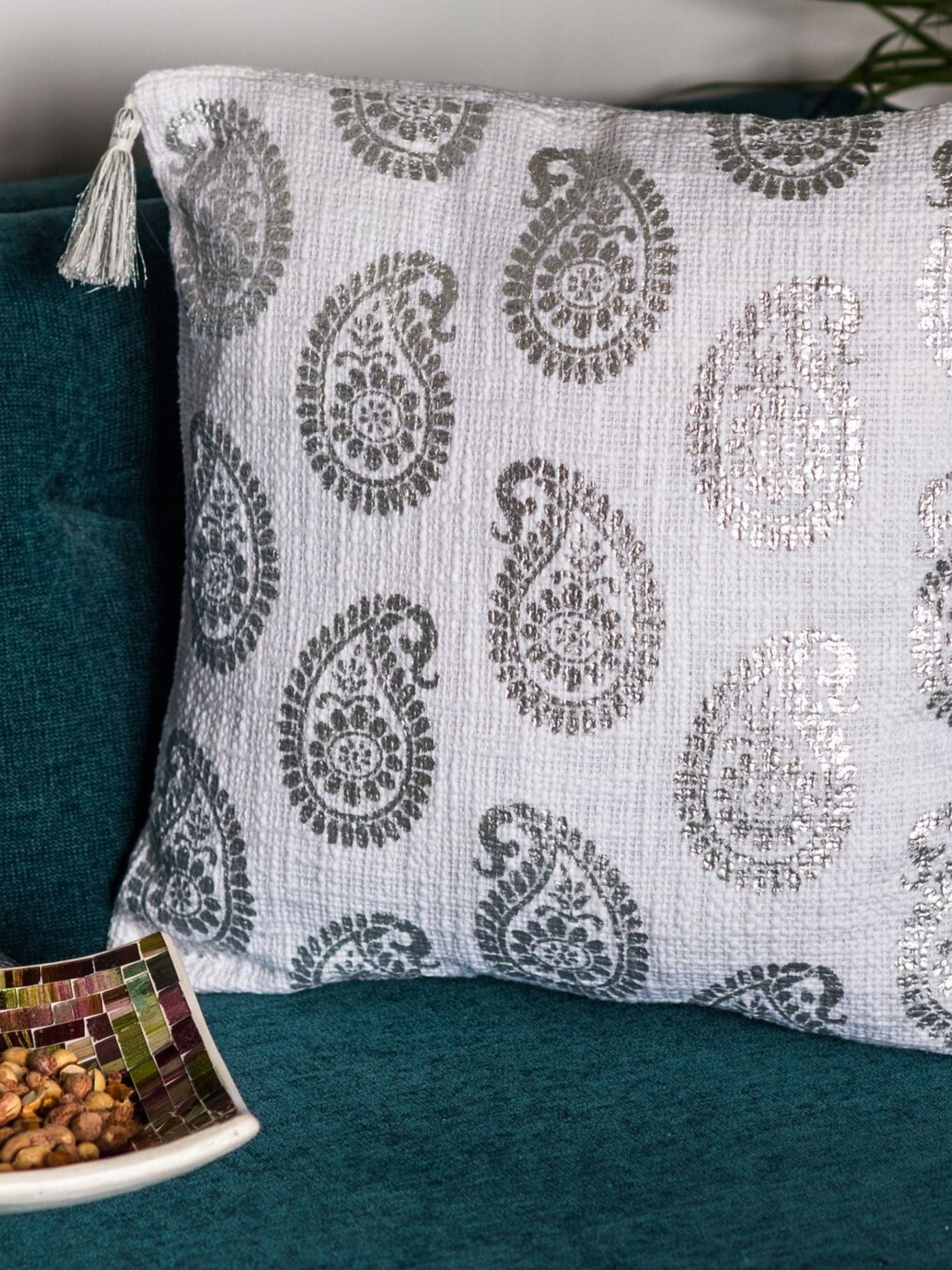 Navroz Silver Paisley Cushion