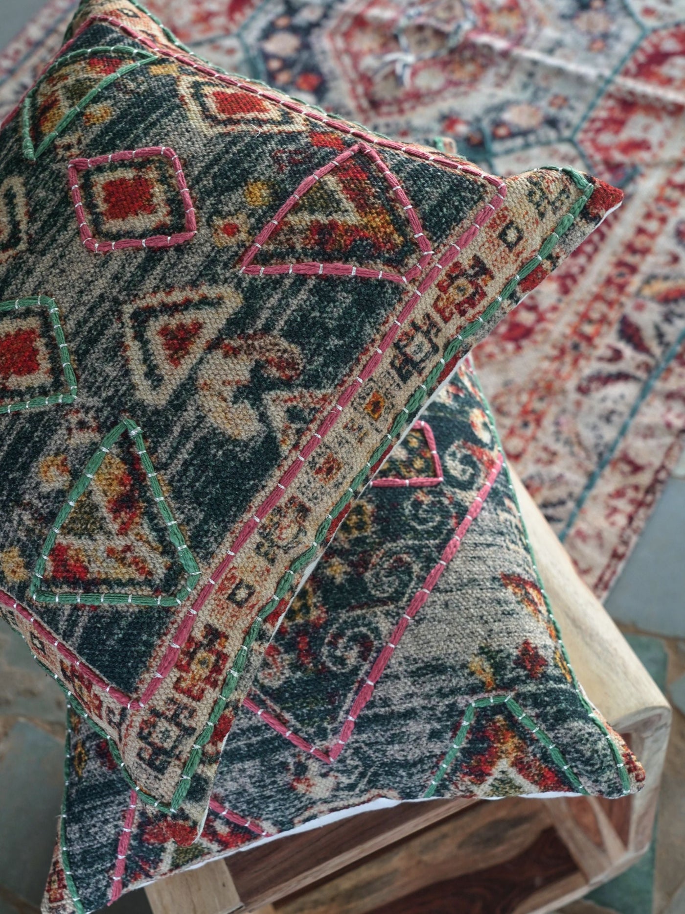 Okuta Embroidered Cotton Cushion