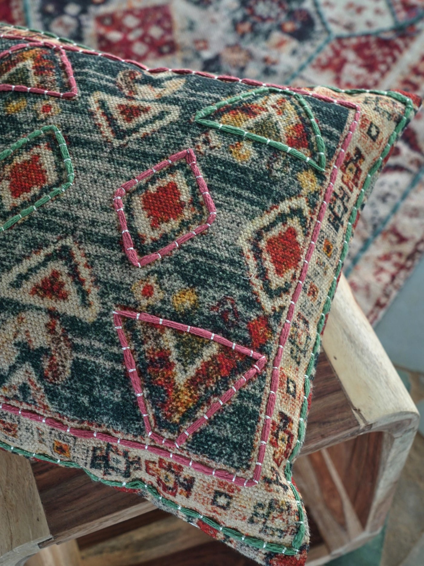 Okuta Embroidered Cotton Cushion