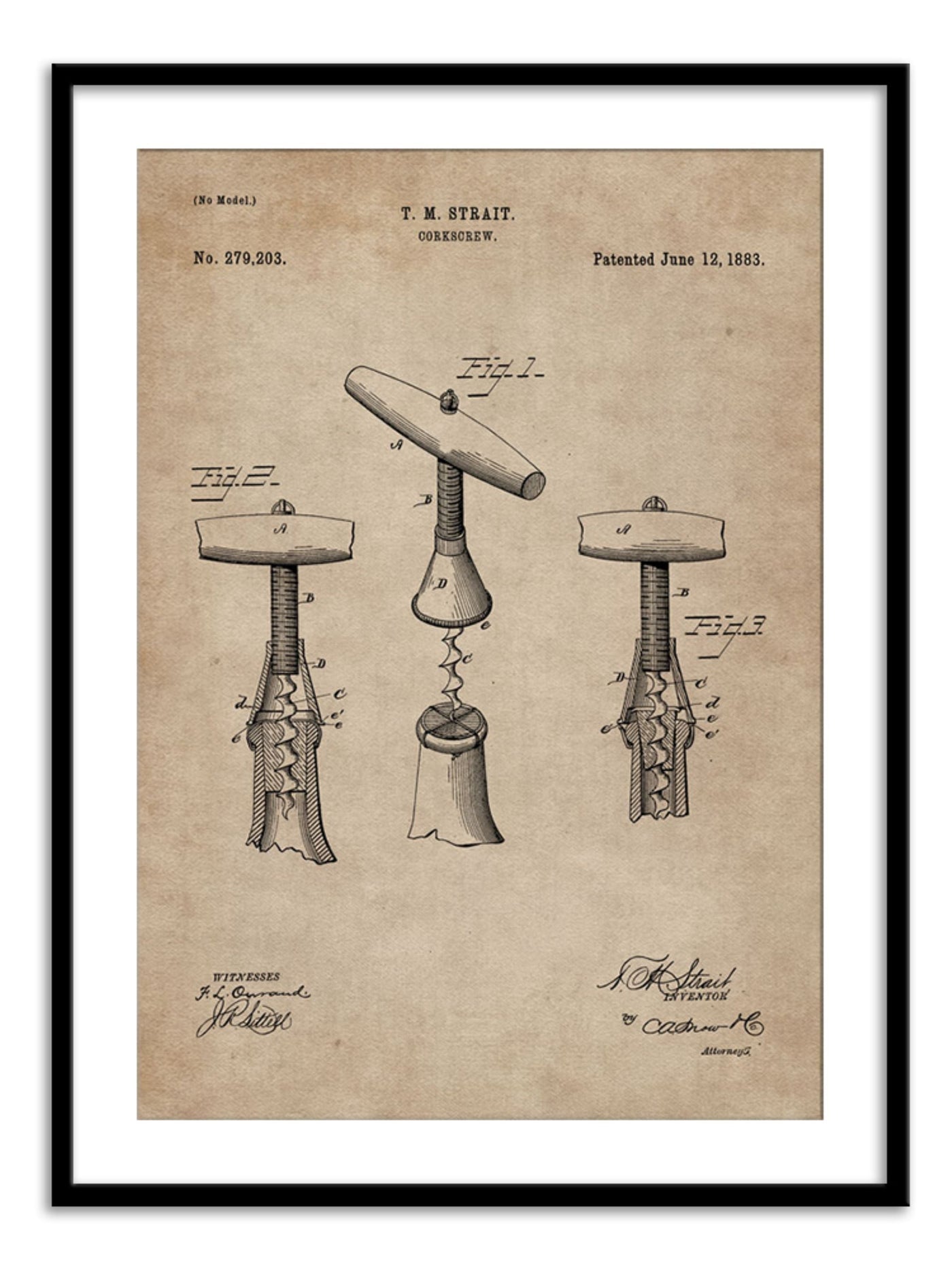 Patent Document of a Cork Screw Wall Prints