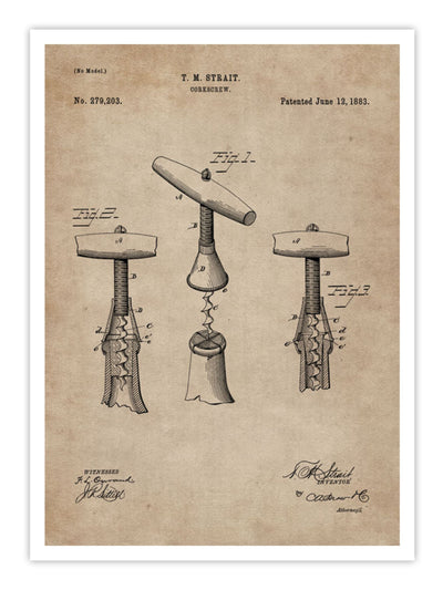 Patent Document of a Cork Screw Wall Prints