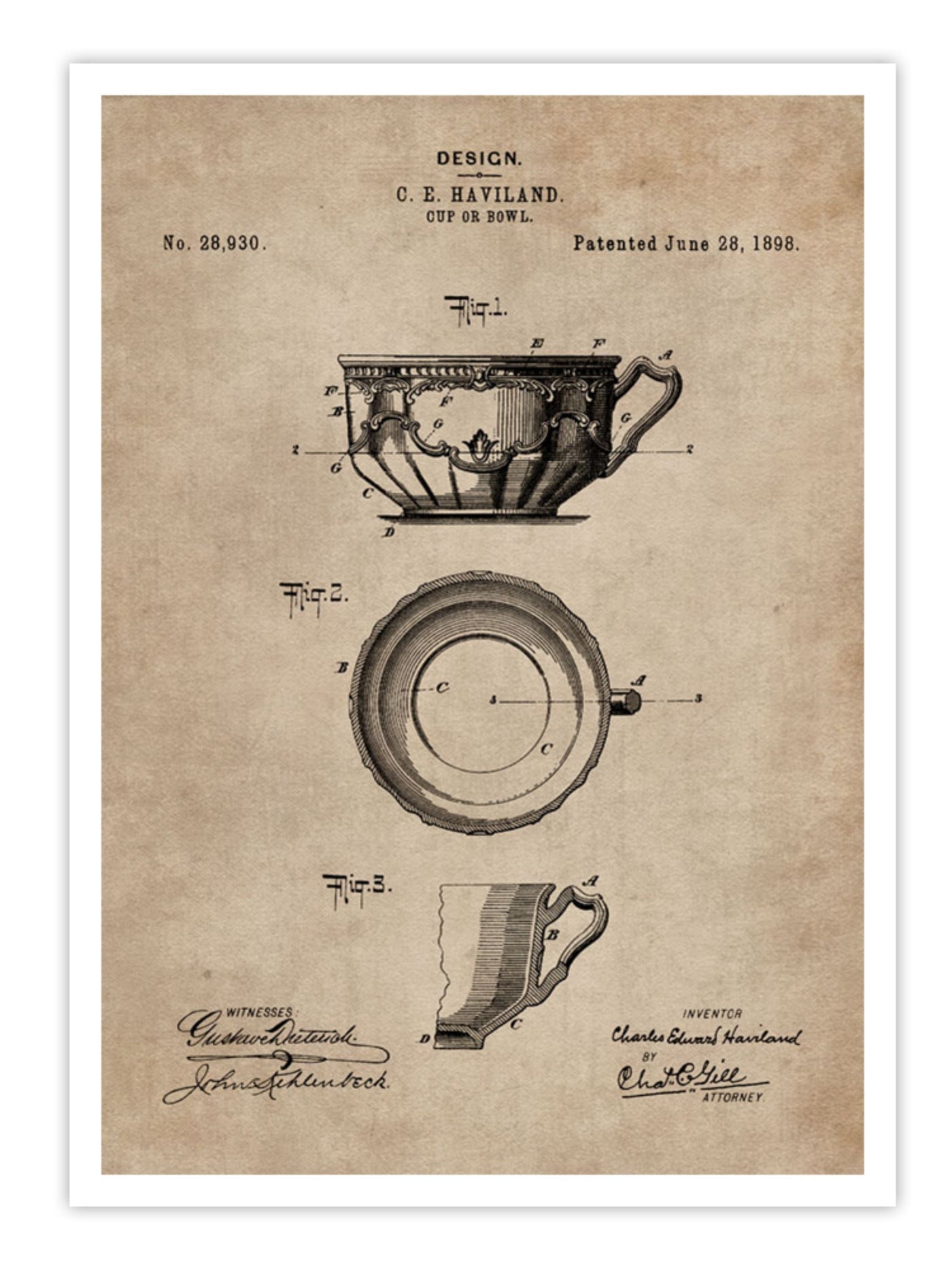 Patent Document of a Cup or Bowl Wall Prints