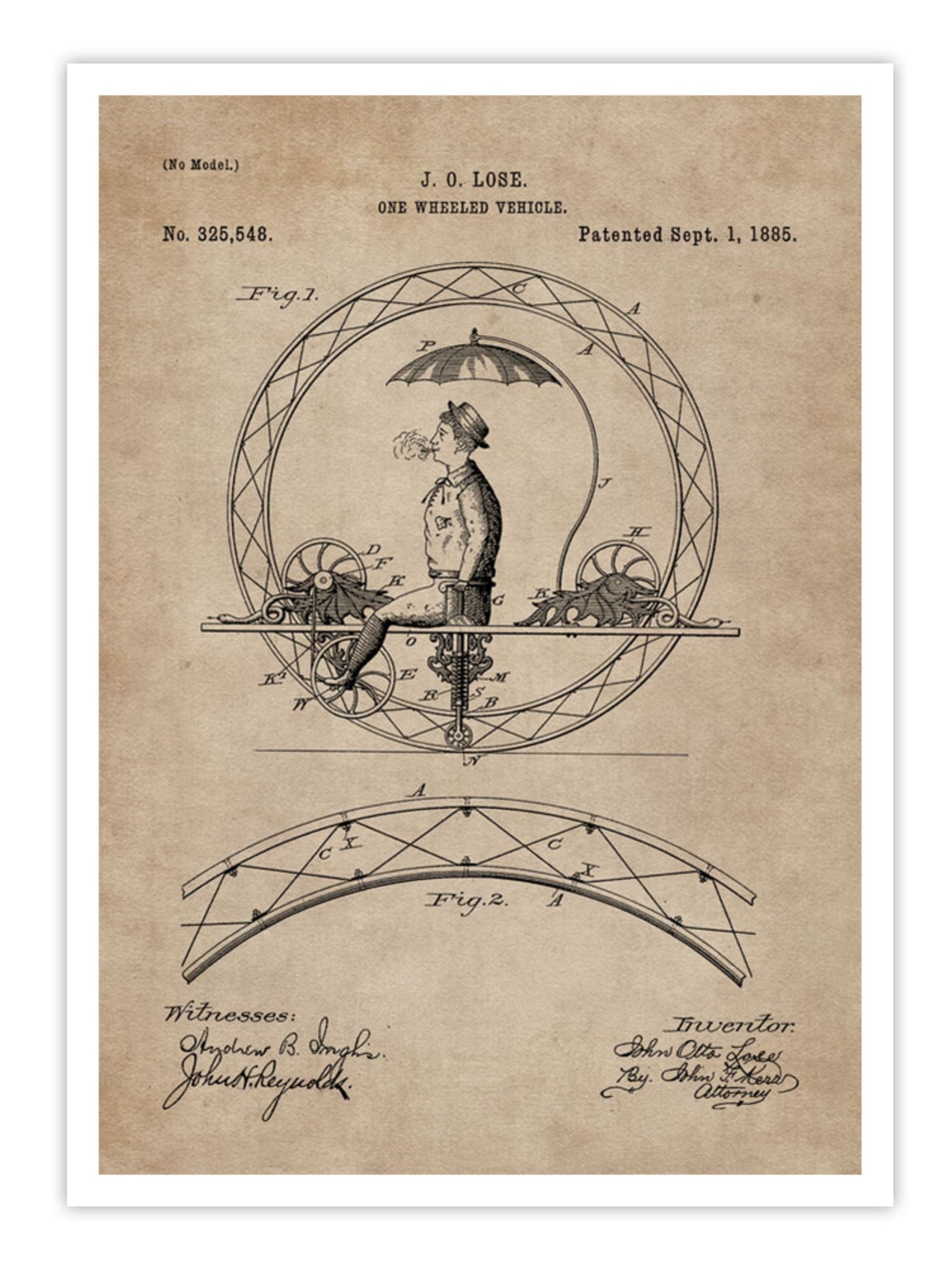 Patent Document of a One Wheeled Vehicle Wall Prints