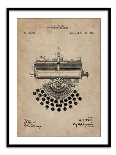 Patent Document of a Type Writing Machine Wall Prints