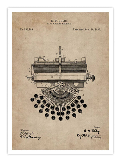 Patent Document of a Type Writing Machine Wall Prints