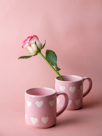 Ceramic Mug Set of 2 - Pink Heart