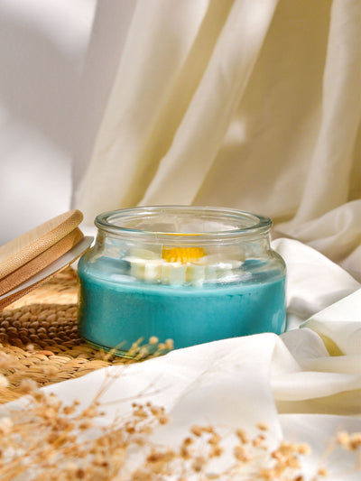 Daisy Flower Soy Wax Candle Blue