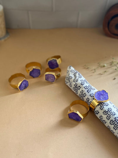Napkin Rings Set of 6 - Purple Crystal Agate