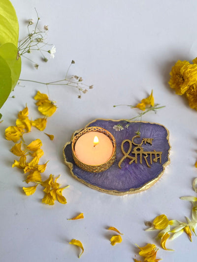 Purple Jai Shree Ram Tea Light Candle Holder Set of 2