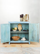 Blue Hand Carved Aztec Two Door Cabinet
