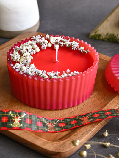 Red Dried Flower Christmas Candle 1