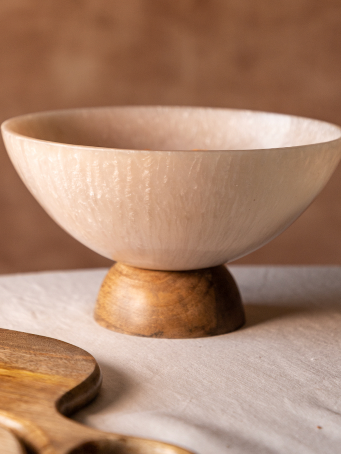 Resin Decorative Bowl with Wooden Base