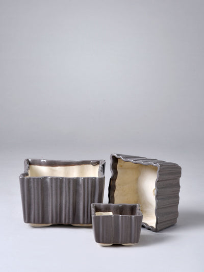 Ribbed Square Ceramic Planter Set of 3