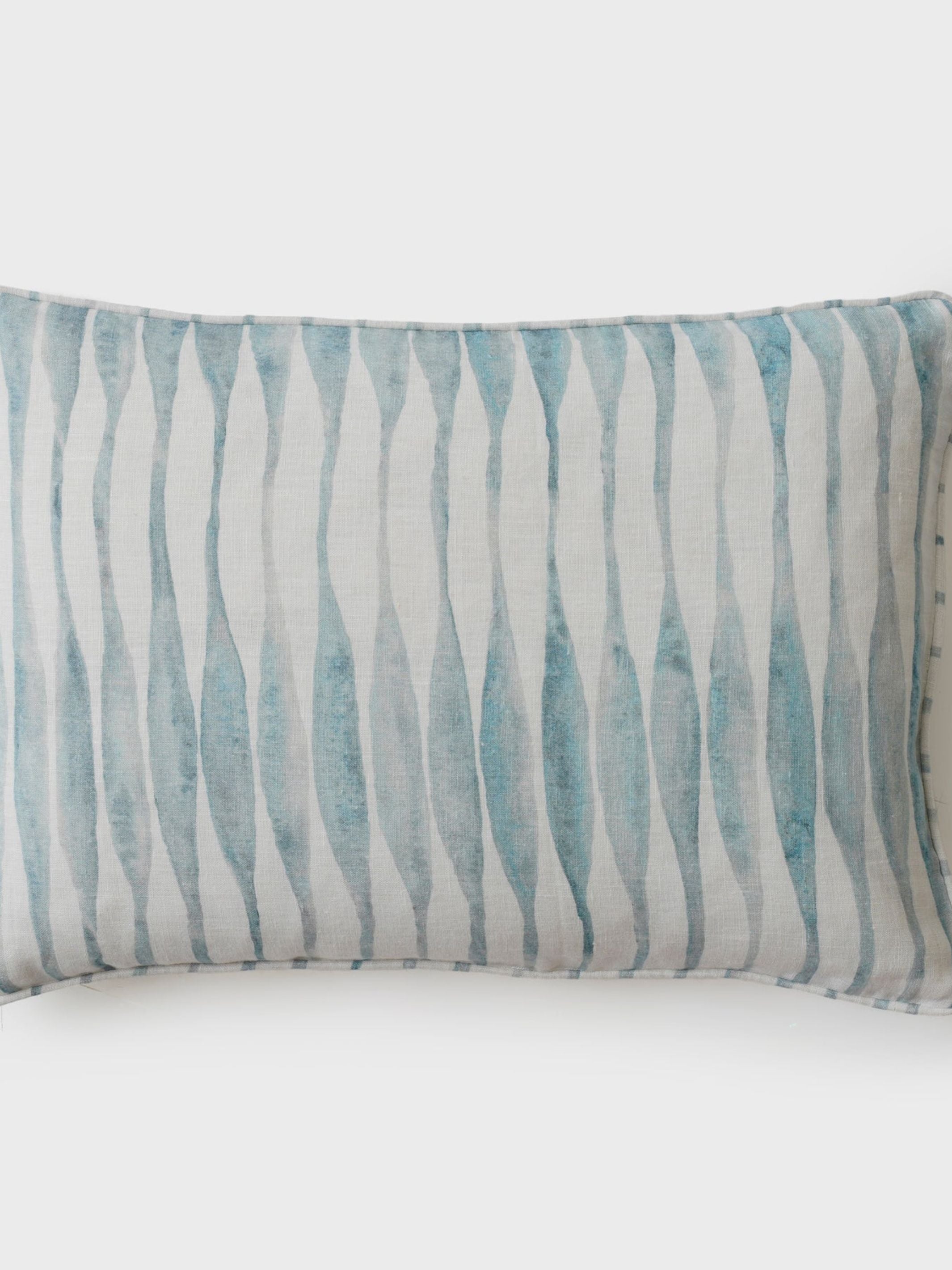 Cushion Cover - Ripple Blue Oblong Linen