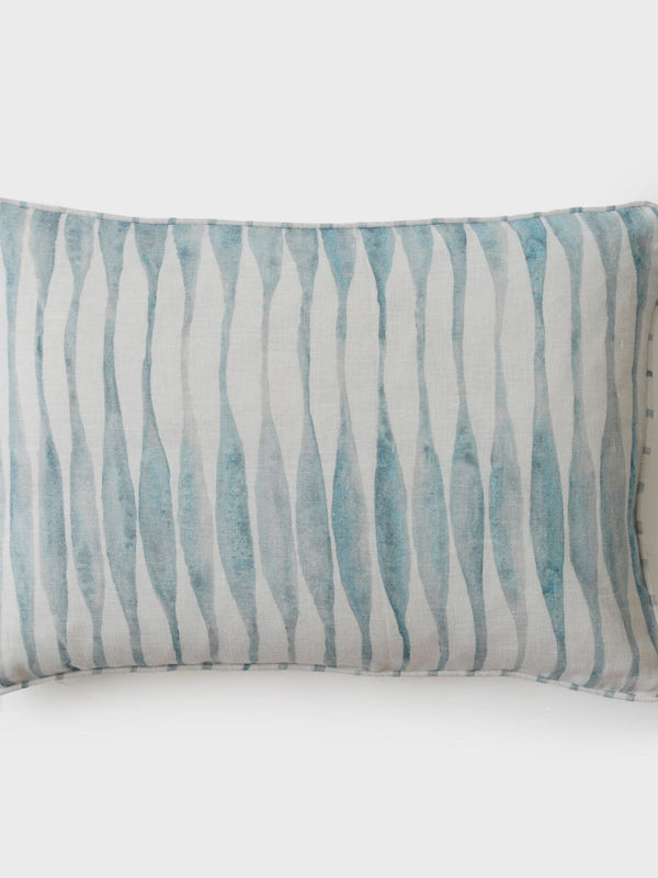 Cushion Cover - Ripple Blue Oblong Linen