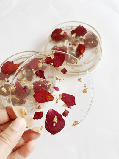 Resin with Rose Petal Coasters (set of 2)