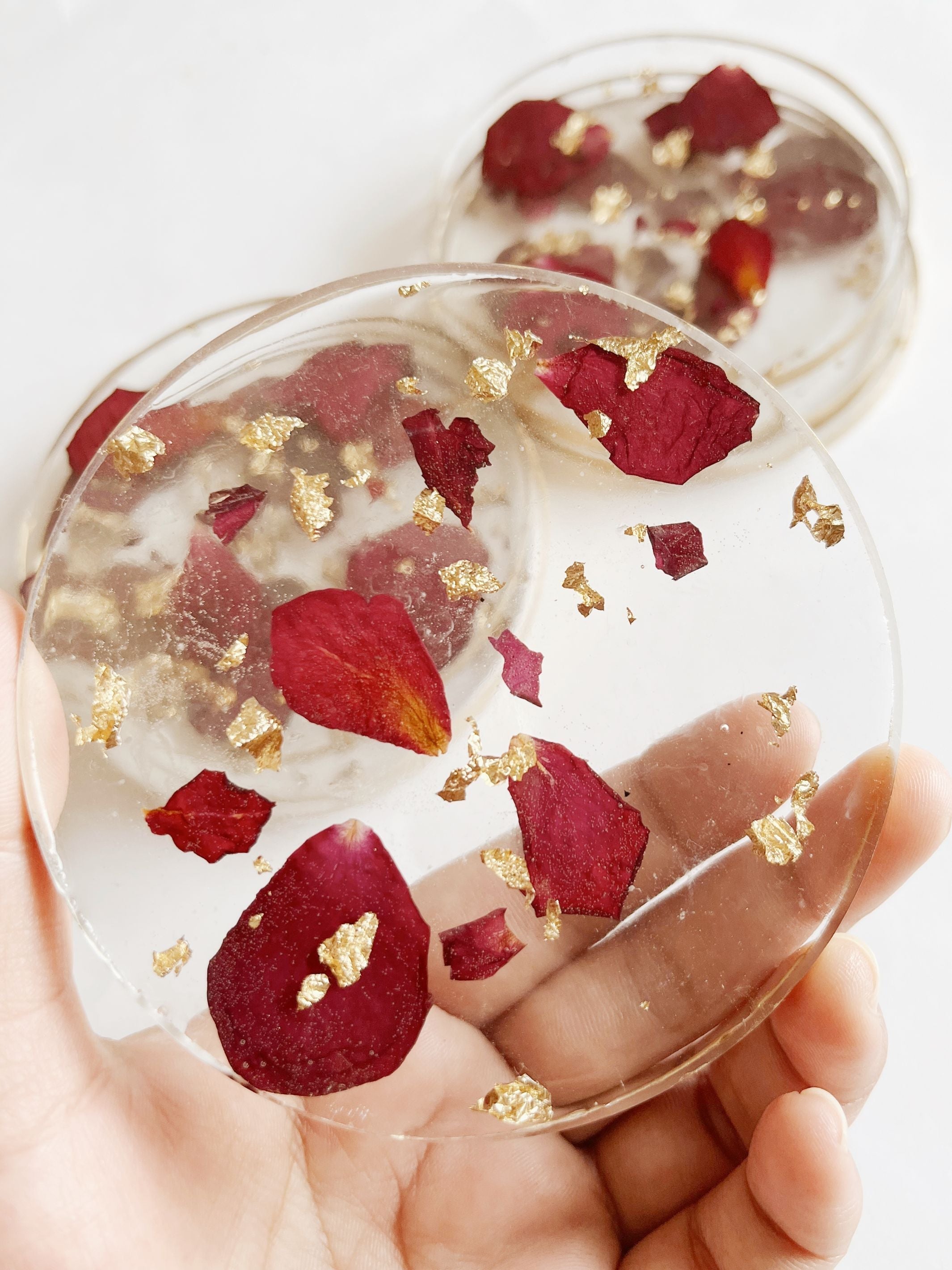 Resin with Rose Petal Coasters (set of 2)